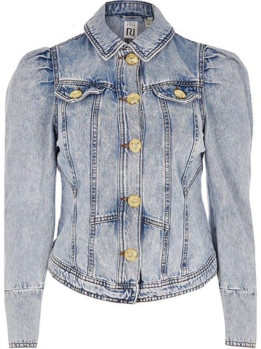 River Island Light Wash Denim Jacket with Gold Buttons